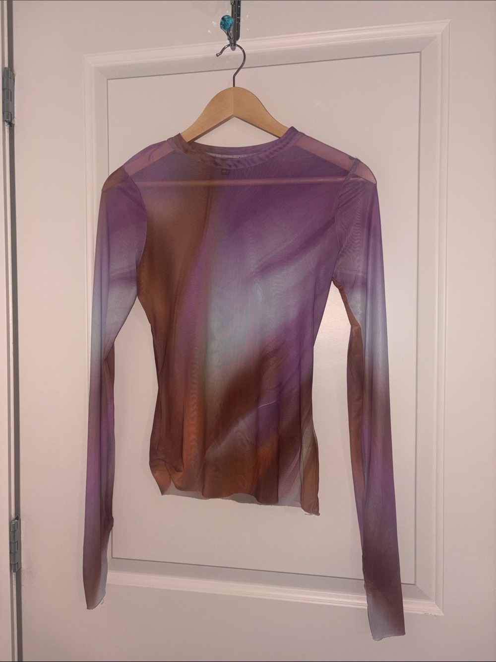 AFRM Purple and Brown Ombre Long-Sleeve Mesh Top